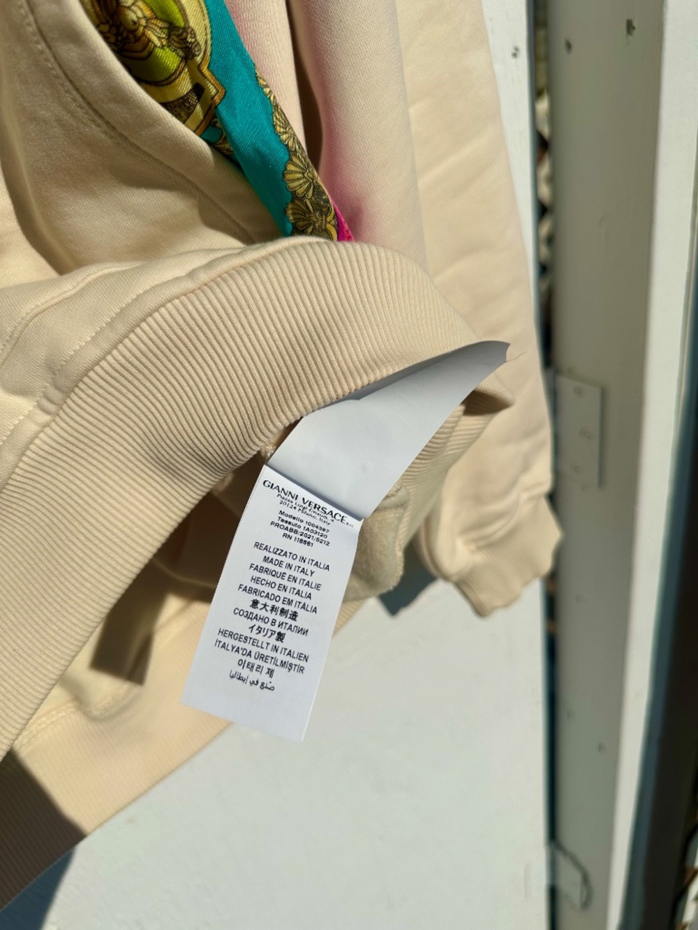 VERSACE Barocco Goddess Hoodie Beige Cotton/Silk Mens Size M - Picture 7 of 8